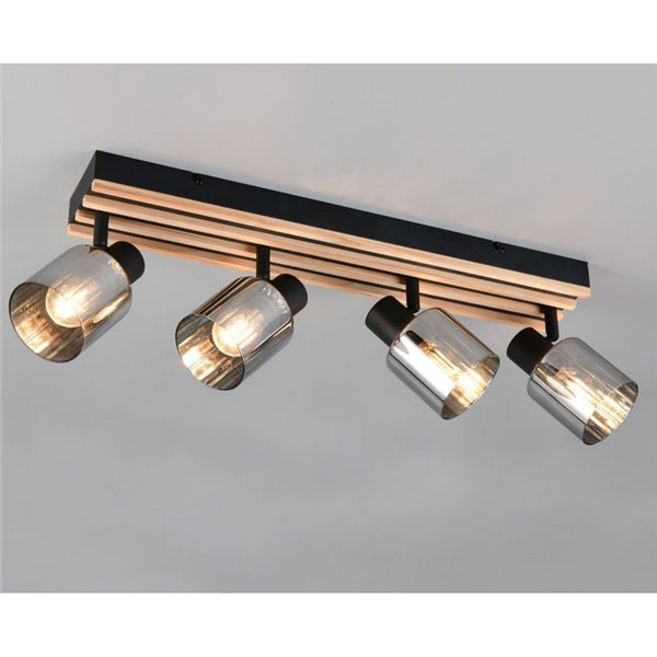 Réglette de plafond TRAVIA à 4 spots, abat-jour fumés, sans 4 ampoules E14, puissance max. 40 W, IP20