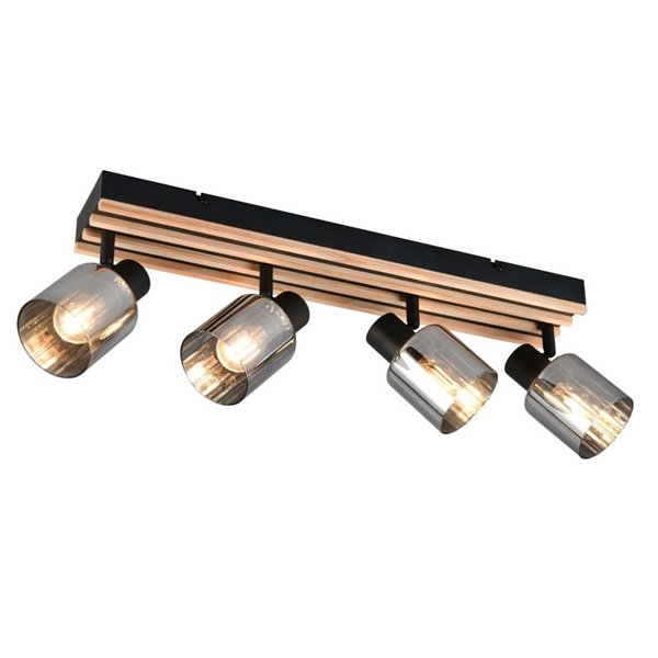 Réglette de plafond TRAVIA à 4 spots, abat-jour fumés, sans 4 ampoules E14, puissance max. 40 W, IP20