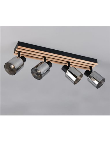 Réglette de plafond TRAVIA à 4 spots, abat-jour fumés, sans 4 ampoules E14, puissance max. 40 W, IP20