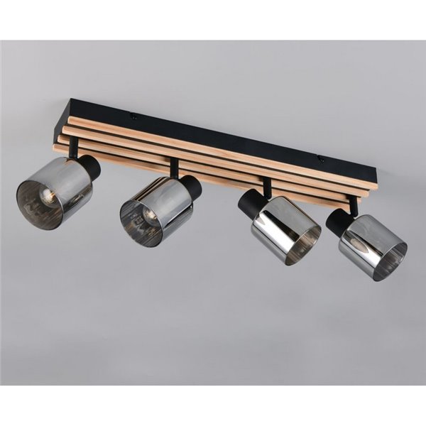 Réglette de plafond TRAVIA à 4 spots, abat-jour fumés, sans 4 ampoules E14, puissance max. 40 W, IP20