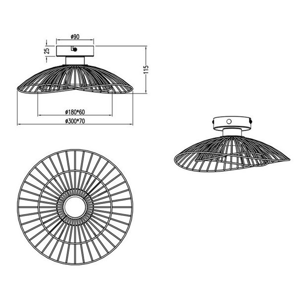 Luminária de teto LAURIS com grade metálica, lâmpada não incluída (E27 máx. 10W), IP20