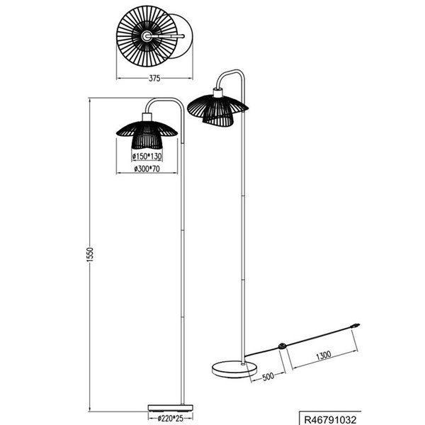 Luminária de chão LAURIS com cúpula em formato de grade, interruptor de pé, não inclui 1 lâmpada E27, máx. 10W, IP20.