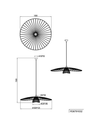 Lámpara de techo LAURIS Ø100cm pantalla rejilla, bombilla excl. 1x E27 max. 10W IP20