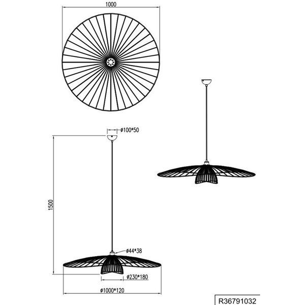 Lámpara de techo LAURIS Ø100cm pantalla rejilla, bombilla excl. 1x E27 max. 10W IP20