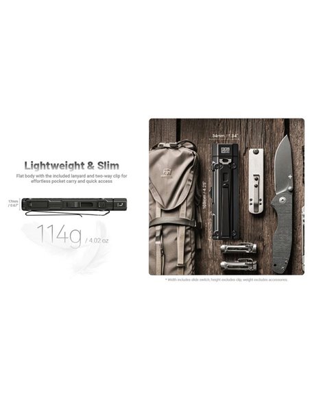 Linterna LED EDC09 cabezal rotable, 1600lm 153m alcance, alto CRI y triple temperatura de color USB-C