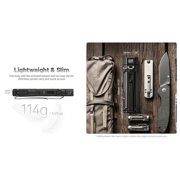 Linterna LED EDC09 cabezal rotable, 1600lm 153m alcance, alto CRI y triple temperatura de color USB-C