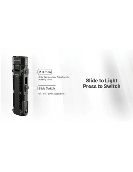 Linterna LED EDC09 cabezal rotable, 1600lm 153m alcance, alto CRI y triple temperatura de color USB-C
