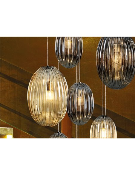 Lámpara colgante OVILA 13 luces LED 8W 11310 lm tulipas cristal coñac/smoke, regulable IP20 Cromo
