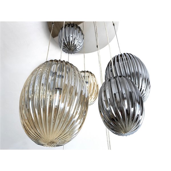 Lámpara colgante OVILA 13 luces LED 8W 11310 lm tulipas cristal coñac/smoke, regulable IP20 Cromo