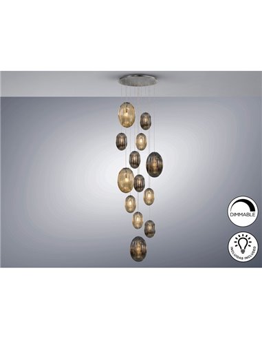 Lámpara colgante OVILA 13 luces LED 8W 11310 lm tulipas cristal coñac/smoke, regulable IP20 Cromo