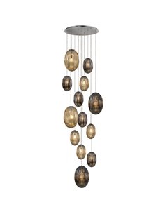 Lámpara colgante OVILA 13 luces LED 8W 11310 lm tulipas cristal coñac/smoke, regulable IP20 Cromo