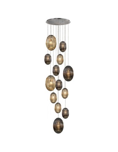 Lámpara colgante OVILA 13 luces LED 8W 11310 lm tulipas cristal coñac/smoke, regulable IP20 Cromo