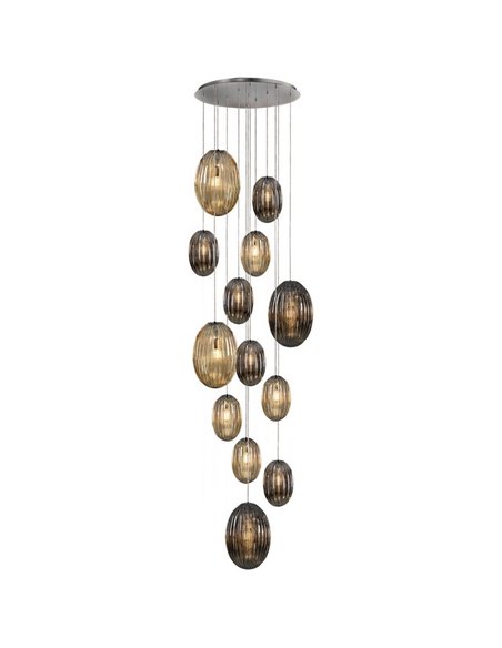 Lámpara colgante OVILA 13 luces LED 8W 11310 lm tulipas cristal coñac/smoke, regulable IP20 Cromo