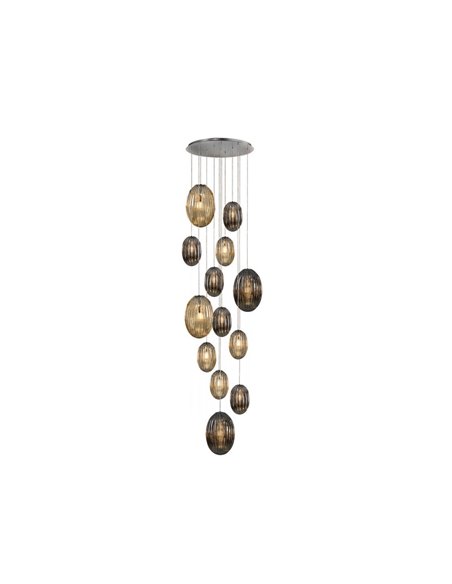 Lámpara colgante OVILA 13 luces LED 8W 11310 lm tulipas cristal coñac/smoke, regulable IP20 Cromo
