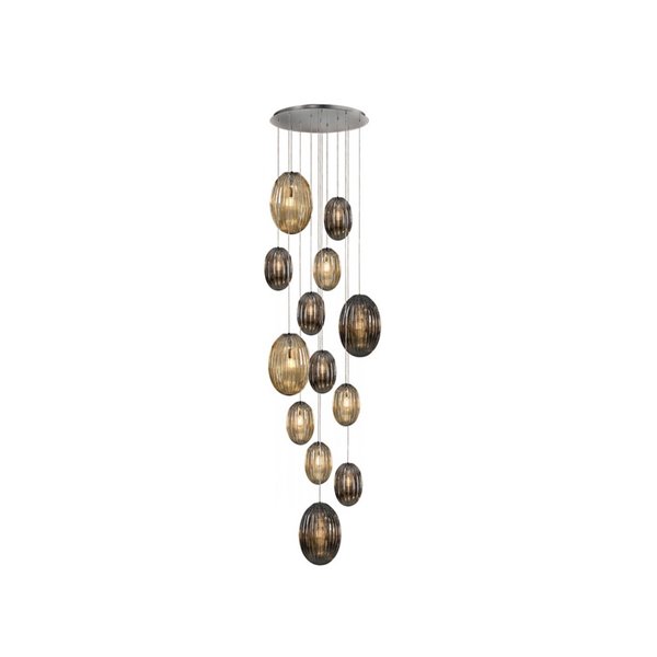 Lámpara colgante OVILA 13 luces LED 8W 11310 lm tulipas cristal coñac/smoke, regulable IP20 Cromo