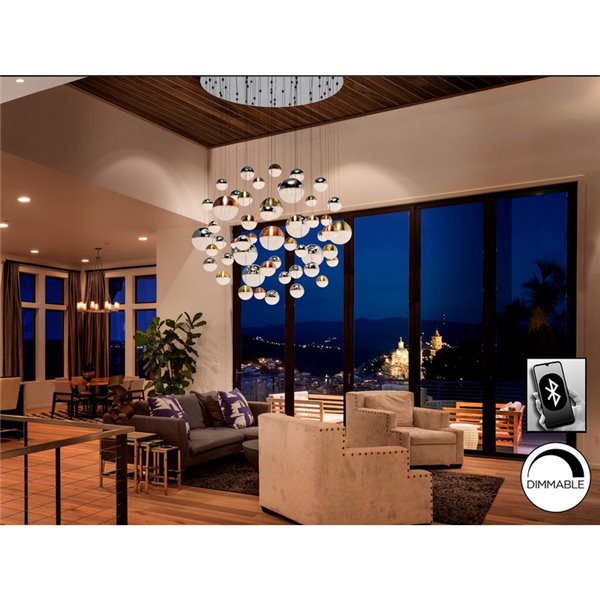 Luminária de teto SPHERE Ø140 LED 288W 18720 lm 55 lâmpadas Bluetooth dimerizável IP20 cromada