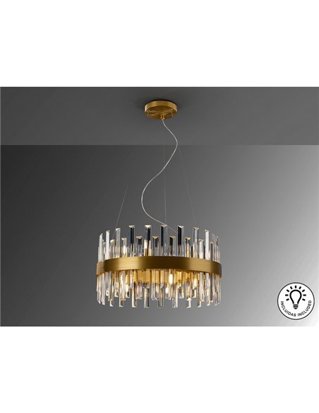 Lámpara colgante GRACE Ø55cm LED 4W 5600 lm 14 luces cristal estilo prisma IP20 Oro