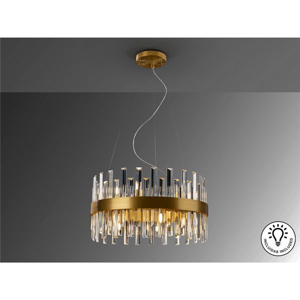 Suspension GRACE Ø55cm LED 4W 5600 lm 14 lumières Style prisme cristal IP20 Or