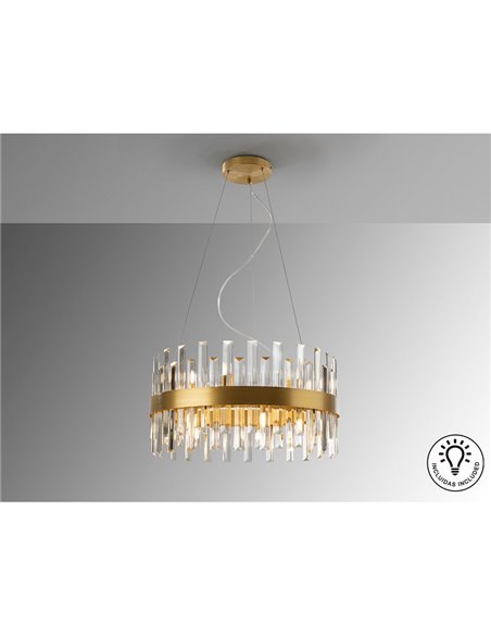 Lámpara colgante GRACE Ø55cm LED 4W 5600 lm 14 luces cristal estilo prisma IP20 Oro