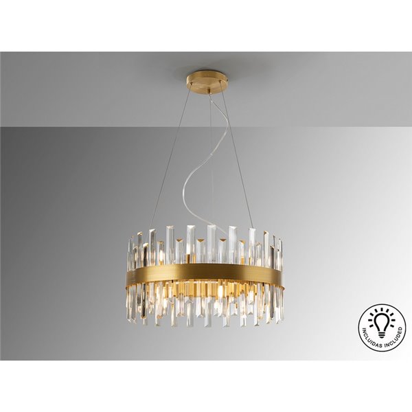 Lámpara colgante GRACE Ø55cm LED 4W 5600 lm 14 luces cristal estilo prisma IP20 Oro