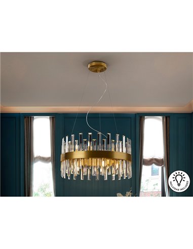 Lámpara colgante GRACE Ø55cm LED 4W 5600 lm 14 luces cristal estilo prisma IP20 Oro