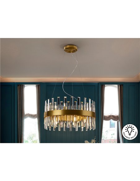 Suspension GRACE Ø55cm LED 4W 5600 lm 14 lumières Style prisme cristal IP20 Or