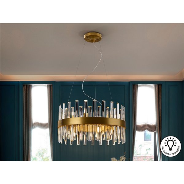 Lámpara colgante GRACE Ø55cm LED 4W 5600 lm 14 luces cristal estilo prisma IP20 Oro
