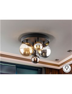 Luminária de teto DARK Ø45cm LED 4W 2000 lm 5 lâmpadas Vidro âmbar/fumê IP20 Preto/Latão 2