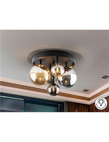 Plafón de techo DARK Ø45cm LED 4W 2000 lm 5 luces cristal ámbar/smoke IP20 Negro/latón