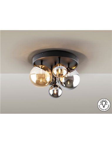 Plafón de techo DARK Ø45cm LED 4W 2000 lm 5 luces cristal ámbar/smoke IP20 Negro/latón
