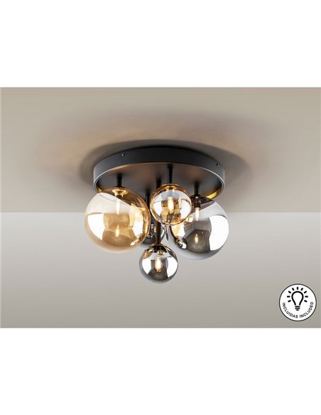 Plafón de techo DARK Ø45cm LED 4W 2000 lm 5 luces cristal ámbar/smoke IP20 Negro/latón