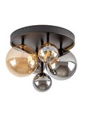 Plafonnier noir Ø45cm LED 4W 2000 lm 5 lumières Verre ambré/fumé IP20 Noir/Laiton