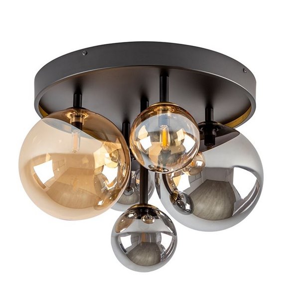 Plafón de techo DARK Ø45cm LED 4W 2000 lm 5 luces cristal ámbar/smoke IP20 Negro/latón