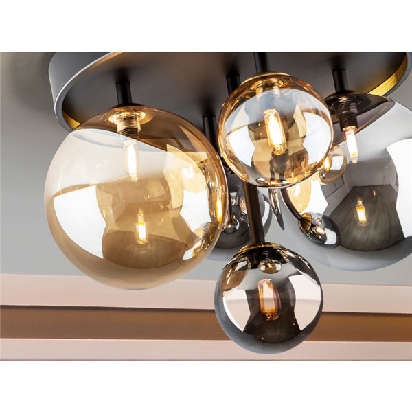 Plafón de techo DARK Ø45cm LED 4W 2000 lm 5 luces cristal ámbar/smoke IP20 Negro/latón