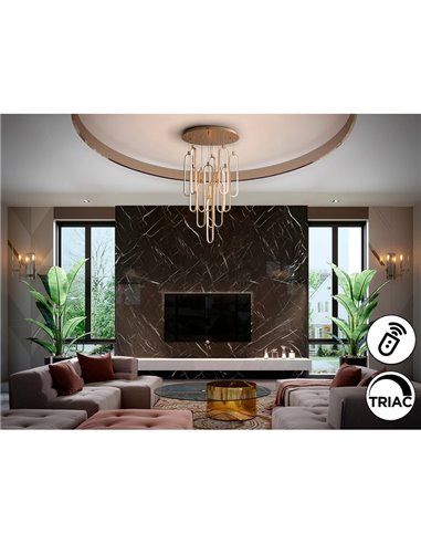 Luminária de teto COLETTE Ø60cm LED 182W 16380 lm 14 lâmpadas dimerizáveis com aplicativo Tuya RF, ouro rosa