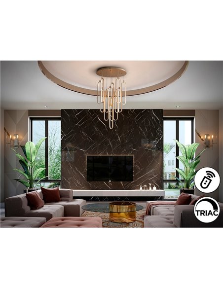 Lámpara de techo COLETTE Ø60cm LED 182W 16380 lm 14 luces dimable con APP Tuya RF, Oro rosa