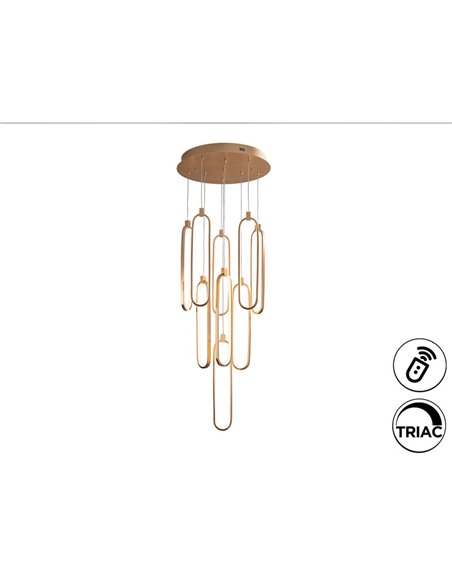 Plafonnier COLETTE Ø60cm LED 182W 16380 lm 14 LED dimmable via l'application Tuya RF, Or rose