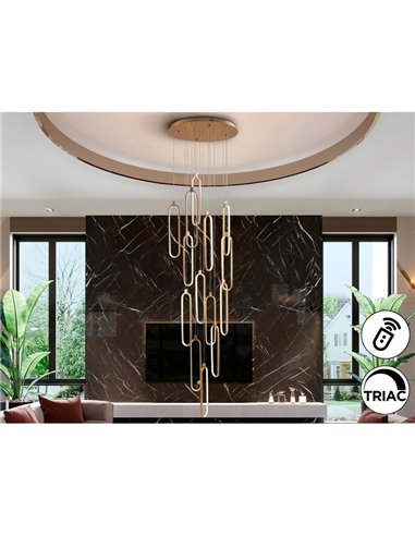 Plafonnier COLETTE Ø60cm LED 182W 16380 lm 14 LED dimmable via l'application Tuya RF, Or rose