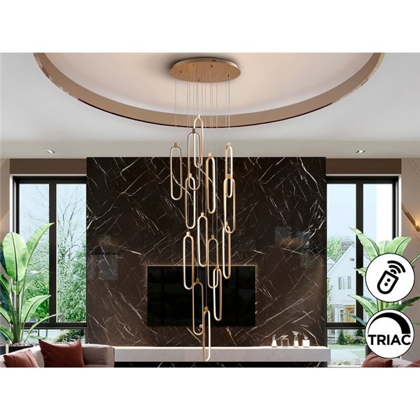 Luminária de teto COLETTE Ø60cm LED 182W 16380 lm 14 lâmpadas dimerizáveis com aplicativo Tuya RF, ouro rosa