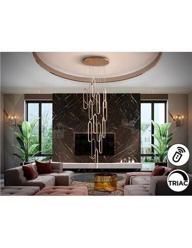 Plafonnier COLETTE Ø60cm LED 182W 16380 lm 14 LED dimmable via l'application Tuya RF, Or rose