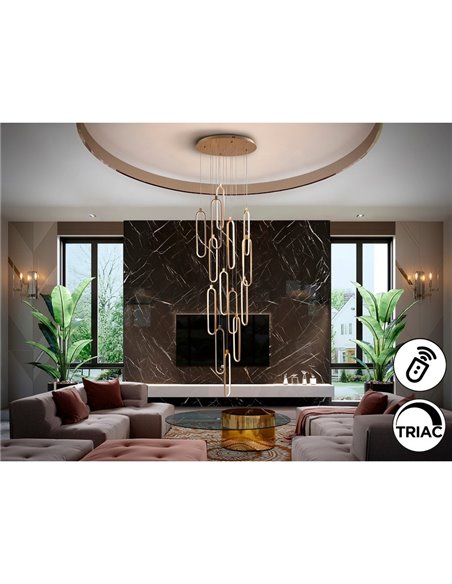 Lámpara de techo COLETTE Ø60cm LED 182W 16380 lm 14 luces dimable con APP Tuya RF, Oro rosa