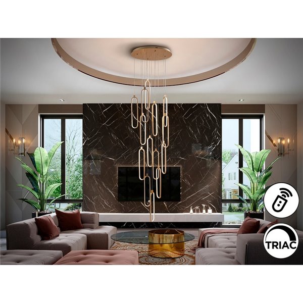 Lámpara de techo COLETTE Ø60cm LED 182W 16380 lm 14 luces dimable con APP Tuya RF, Oro rosa