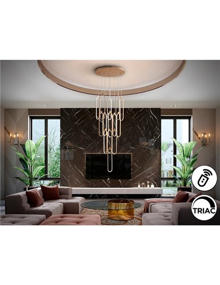 Luminária de teto COLETTE Ø60cm LED 182W 16380 lm 14 lâmpadas dimerizáveis com aplicativo Tuya RF, ouro rosa