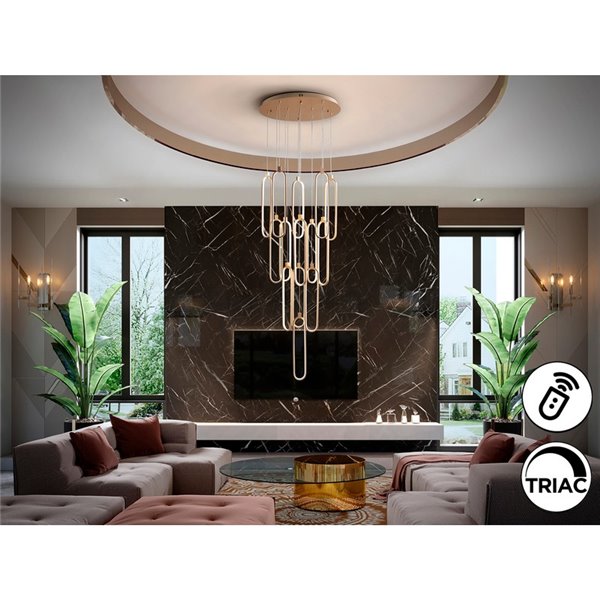 Luminária de teto COLETTE Ø60cm LED 182W 16380 lm 14 lâmpadas dimerizáveis com aplicativo Tuya RF, ouro rosa
