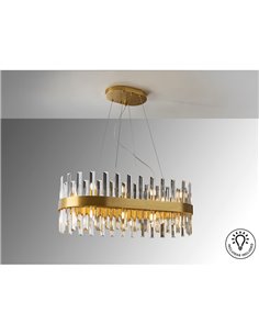 Luminária pendente oval GRACE com 20 lâmpadas LED, 4W, 8000 lm, vidro prismático, IP20, dourada. 2