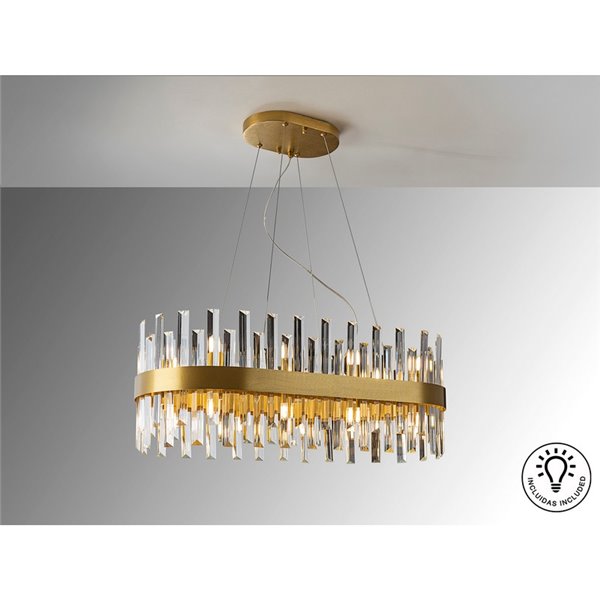 Lámpara colgante GRACE ovalada 20 luces LED 4W 8000 lm cristal tipo prisma IP20 Oro