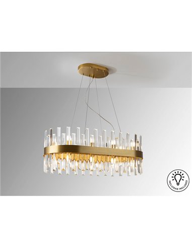 Suspension ovale GRACE avec 20 LED, 4 W, 8 000 lm, verre prismatique, IP20, or