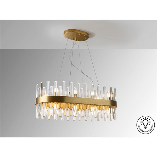 Lámpara colgante GRACE ovalada 20 luces LED 4W 8000 lm cristal tipo prisma IP20 Oro