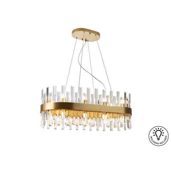 Lámpara colgante GRACE ovalada 20 luces LED 4W 8000 lm cristal tipo prisma IP20 Oro