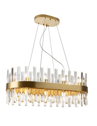 Lámpara colgante GRACE ovalada 20 luces LED 4W 8000 lm cristal tipo prisma IP20 Oro